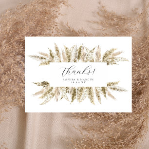 Tarjeta De Agradecimiento Boho Pampas Grass Neutral Rustic Design Boda