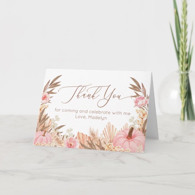 Tarjeta De Agradecimiento Boho Pampas Grass Pumpkin thank you card (Anverso)