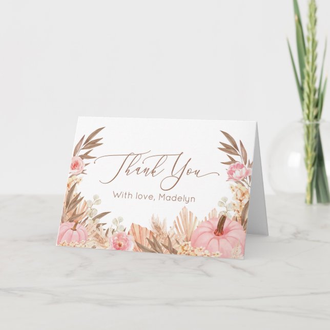Tarjeta De Agradecimiento Boho Pampas Grass Pumpkin thank you card (Anverso)