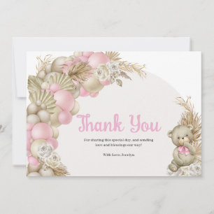 Tarjeta De Agradecimiento Boho Pampas Grass Teddy Bear Baby Shower