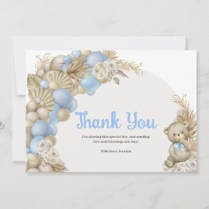 Tarjeta De Agradecimiento Boho Pampas Grass Teddy Bear Baby Shower Gracias