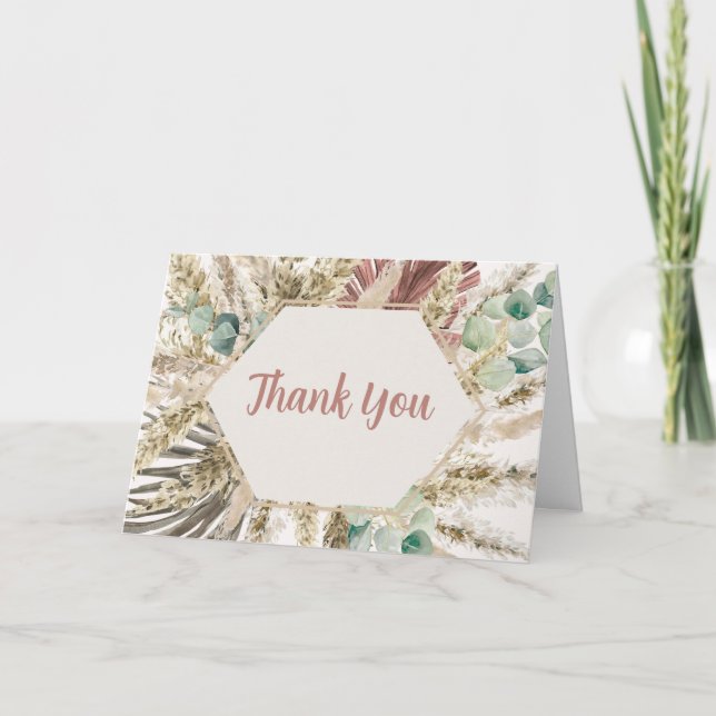 Tarjeta De Agradecimiento Boho Pampas Grass Thank You Card | Neutral Dried (Anverso)