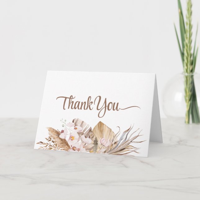 Tarjeta De Agradecimiento Boho Pampas Grass White Orchid Boda (Anverso)