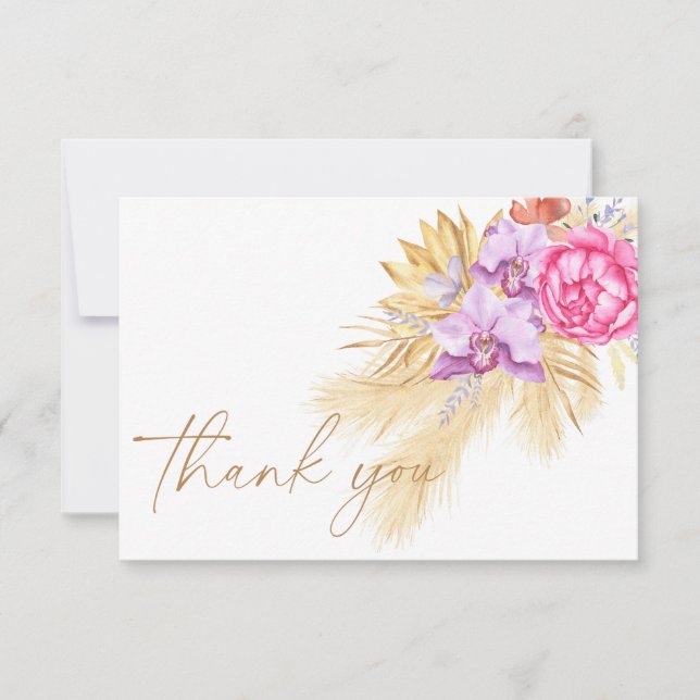 Tarjeta De Agradecimiento Boho pampas hierba - Bebé ducha gracias (Anverso)