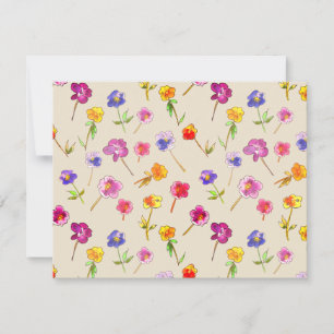 Tarjeta De Agradecimiento Boho Pansies Whimsical Hand-Illustrated Wildflower