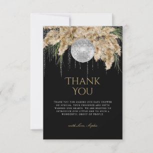 Tarjeta De Agradecimiento Boho Papmas Grass Disco Ball Black Baby Shower