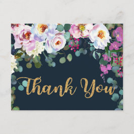 Tarjeta De Agradecimiento Boho Peonies Navy Floral Moderno Gracias