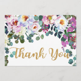 Tarjeta De Agradecimiento Boho Peonies White Gold Floral Moderna Gracias