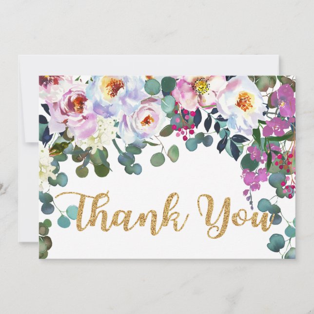 Tarjeta De Agradecimiento Boho Peonies White Gold Floral Moderna Gracias (Anverso)