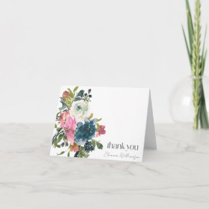 Tarjeta De Agradecimiento Boho Personalizado Floral Azul Rosa Nombre de duch