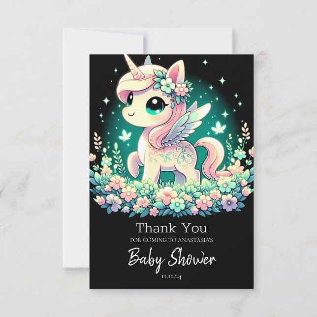 Tarjeta De Agradecimiento Boho Personalizado Unicorn Baby Shower (Anverso)