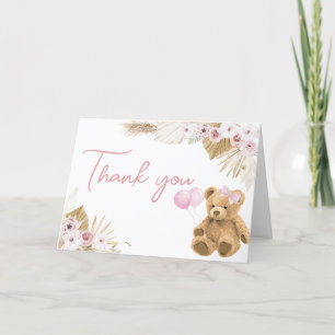 Tarjeta De Agradecimiento Boho Pink Bear Baby Shower