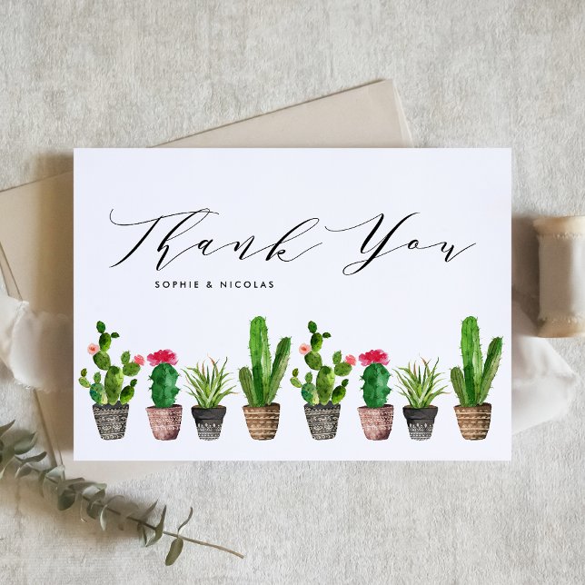 Tarjeta De Agradecimiento Boho Potent Succulents y Cactus Summer Boda (Subido por el creador)