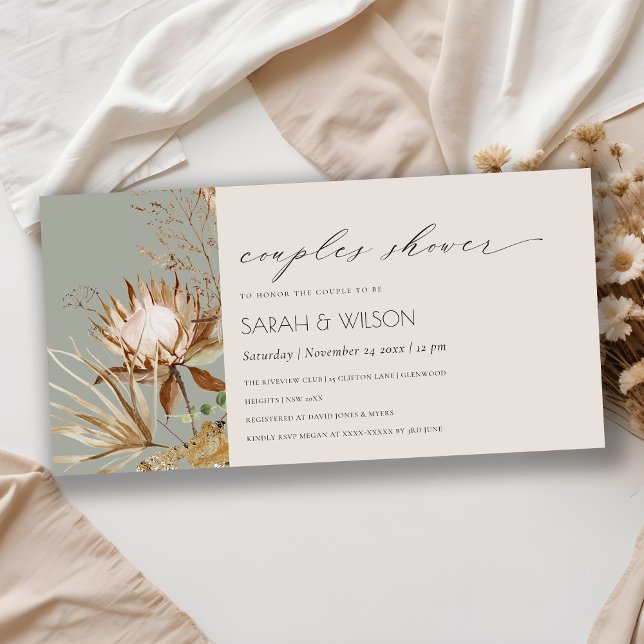 Tarjeta De Agradecimiento Boho Protea Dry Palm Floral Parejas Ducha Invitaci (Subido por el creador)