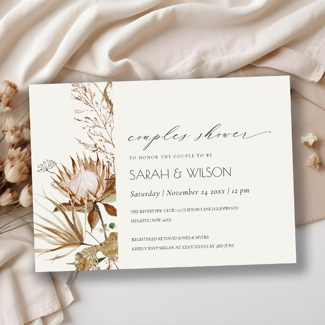 Tarjeta De Agradecimiento Boho Protea Dry Palm Floral Parejas Ducha Invitaci (Subido por el creador)