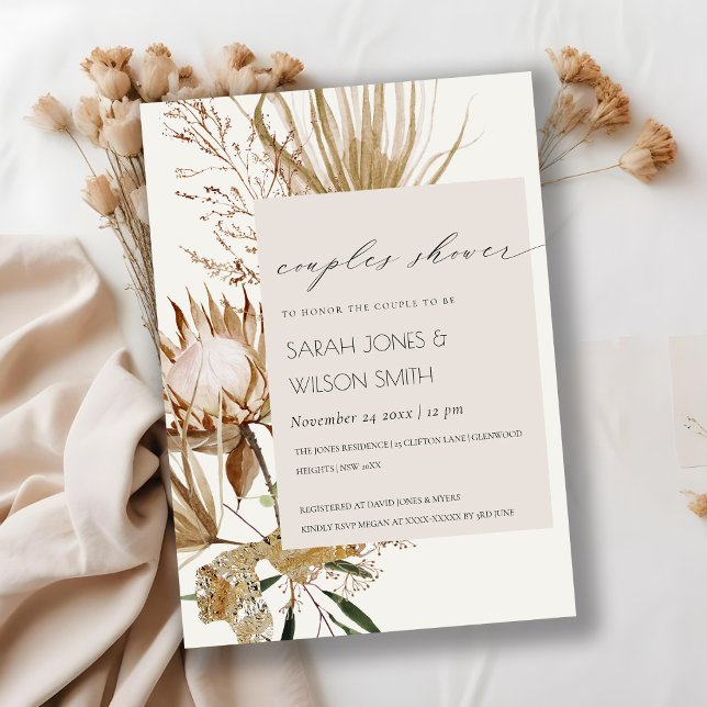 Tarjeta De Agradecimiento Boho Protea Dry Palm Floral Parejas Ducha Invitaci (Subido por el creador)
