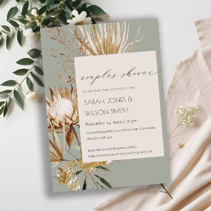 Tarjeta De Agradecimiento Boho Protea Dry Palm Floral Parejas Ducha Invitaci