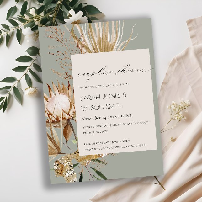 Tarjeta De Agradecimiento Boho Protea Dry Palm Floral Parejas Ducha Invitaci (Subido por el creador)