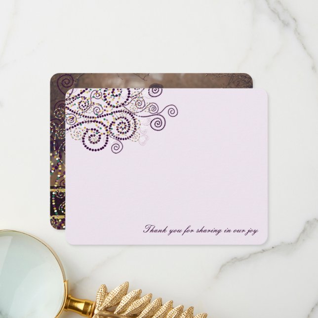 Tarjeta De Agradecimiento Boho Purple Dots Spiral Elegante Boda de fotos (Anverso/Reverso In Situ)
