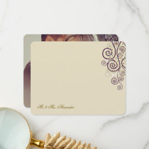 Tarjeta De Agradecimiento Boho Purple Dots & Spirals Elegante Boda de fotos