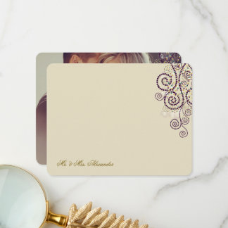 Tarjeta De Agradecimiento Boho Purple Dots & Spirals Elegante Boda de fotos