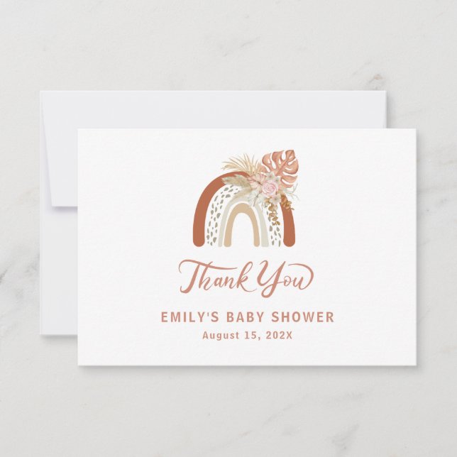Tarjeta De Agradecimiento Boho Rainbow Baby Shower (Anverso)