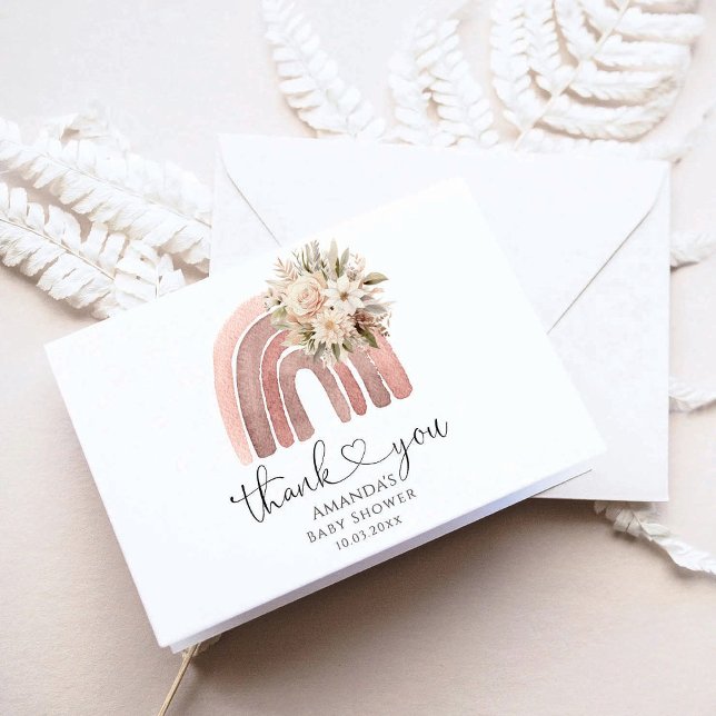 Tarjeta De Agradecimiento Boho Rainbow Baby Shower Fiesta (Subido por el creador)
