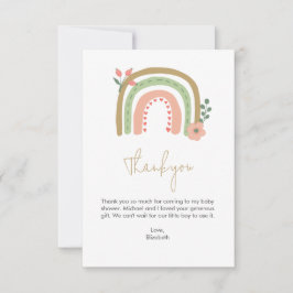Tarjeta De Agradecimiento Boho Rainbow Baby Shower Gracias, Pastel