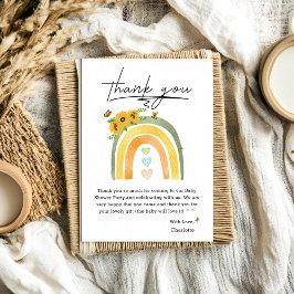 Tarjeta De Agradecimiento Boho Rainbow con Sunflowers Baby Shower