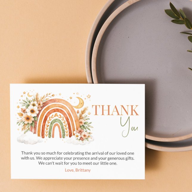 Tarjeta De Agradecimiento Boho Rainbow Neutral Baby Shower Books for Baby (Subido por el creador)