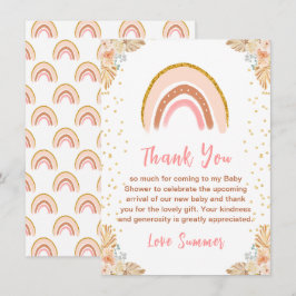 Tarjeta De Agradecimiento Boho Rainbow Pink Baby Shower