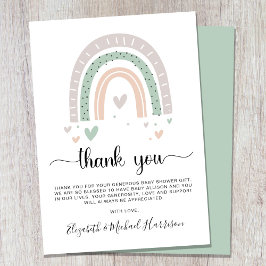 Tarjeta De Agradecimiento Boho Rainbow Sage Green Baby Shower
