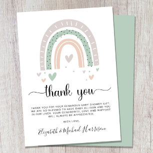 Tarjeta De Agradecimiento Boho Rainbow Sage Green Baby Shower