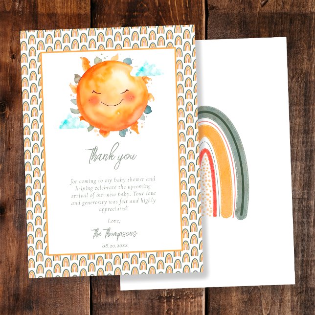 Tarjeta De Agradecimiento Boho Rainbow Un Pequeño Rayo De Sunshine Baby Show (Subido por el creador)