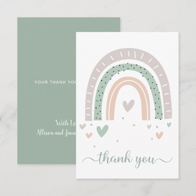 Tarjeta De Agradecimiento Boho Rainbow Watercolor Sage Green (Anverso / Reverso)