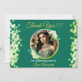 Tarjeta De Agradecimiento Boho real de fotografía verde Quinceañera Favor es