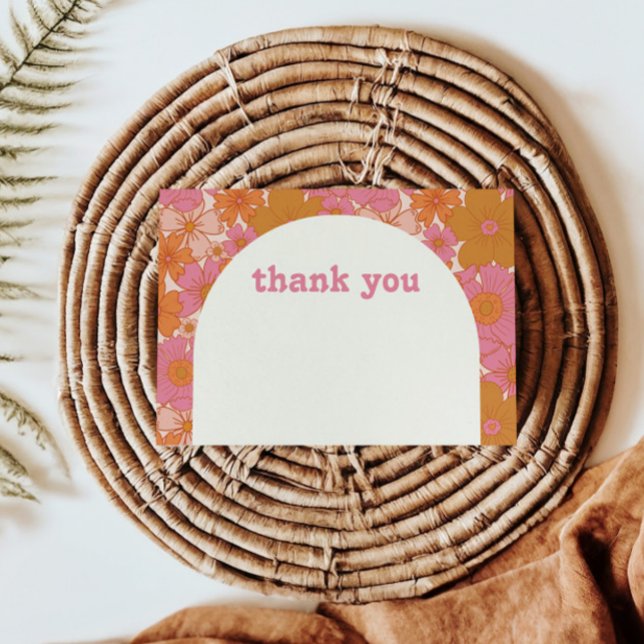 Tarjeta De Agradecimiento Boho Retro Groovy Floral (Subido por el creador)