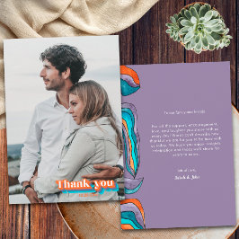 Tarjeta De Agradecimiento Boho Retro Morado Azul Naranja Tipografía Ondulado