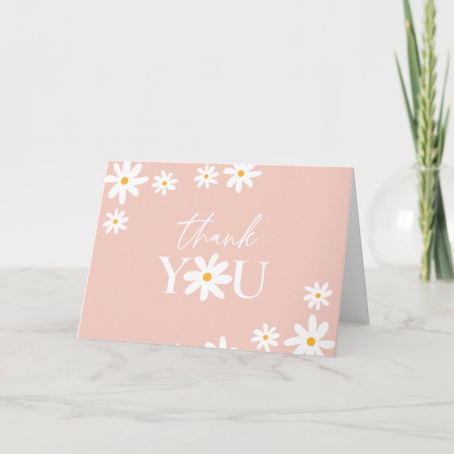 Tarjeta De Agradecimiento Boho Retro Rubor Pink Daisy Floral (Anverso)