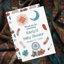 Tarjeta De Agradecimiento Boho Retro Sun Moon Baby Shower