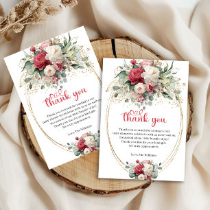 Tarjeta De Agradecimiento Boho Rojo Burgundy Verdor Baby Shower Agradecimien
