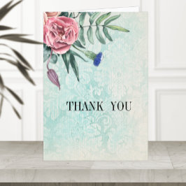 Tarjeta De Agradecimiento Boho Rosa Rosa Rosa Rosa Verde Damasco Vintage Bod