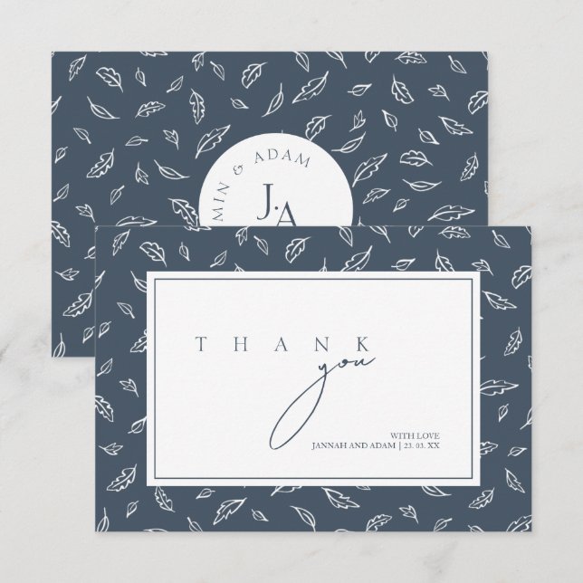 Tarjeta De Agradecimiento Boho Royal Blue Opulence deja a un Boda fotográfic (Anverso / Reverso)