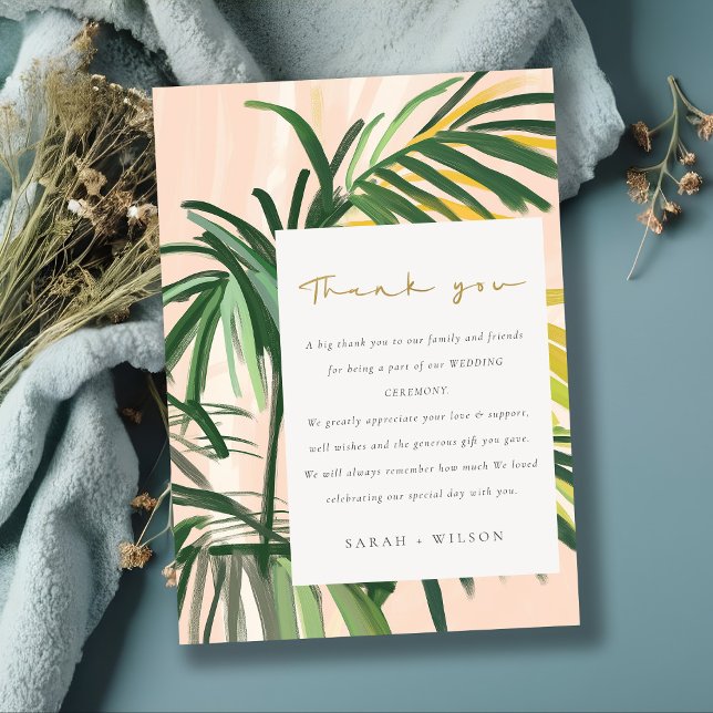Tarjeta De Agradecimiento Boho Rubor Green Tropical Palm Beach Wedding (Subido por el creador)