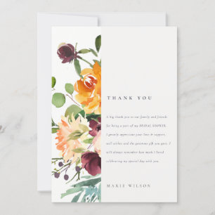Tarjeta De Agradecimiento Boho Rubor Naranja amarillo Floral Bridal Shower