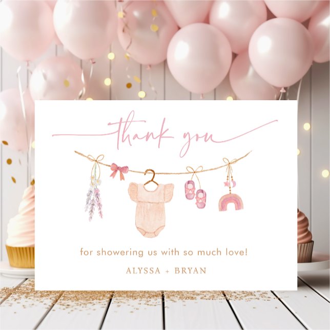 Tarjeta De Agradecimiento Boho Rubor Pink Baby Clothes Chica Baby Shower (Subido por el creador)