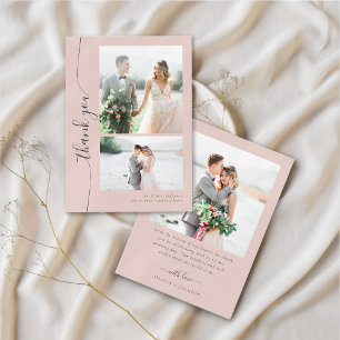 Tarjeta De Agradecimiento Boho Rubor Script Boda de múltiples fotografías