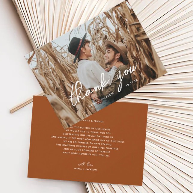 Tarjeta De Agradecimiento Boho Rust Custom Wedding Photo You Cards (Subido por el creador)