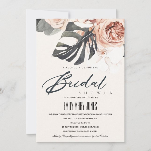 TARJETA DE AGRADECIMIENTO BOHO RUST FLORAL MONSTRERA BRIDAL SHOWER INVITE (Anverso)