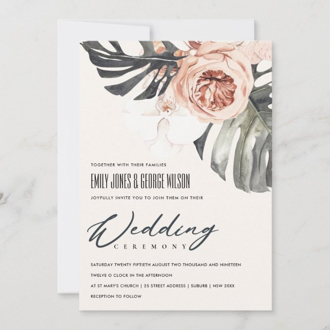 TARJETA DE AGRADECIMIENTO BOHO RUST FLORAL MONSTRERA LEAF WEDDING INVITE (Anverso)